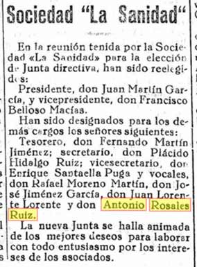 Referencia a Antonio Rosales Ruiz, en el El Defensor de Granada de 12 de enero de 1932